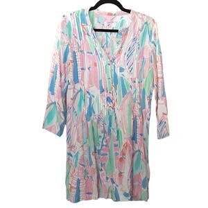 Lilly Pulitzer Sarasota Pintuck Tunic Dress Out to Sea Pastels Womens M Beach